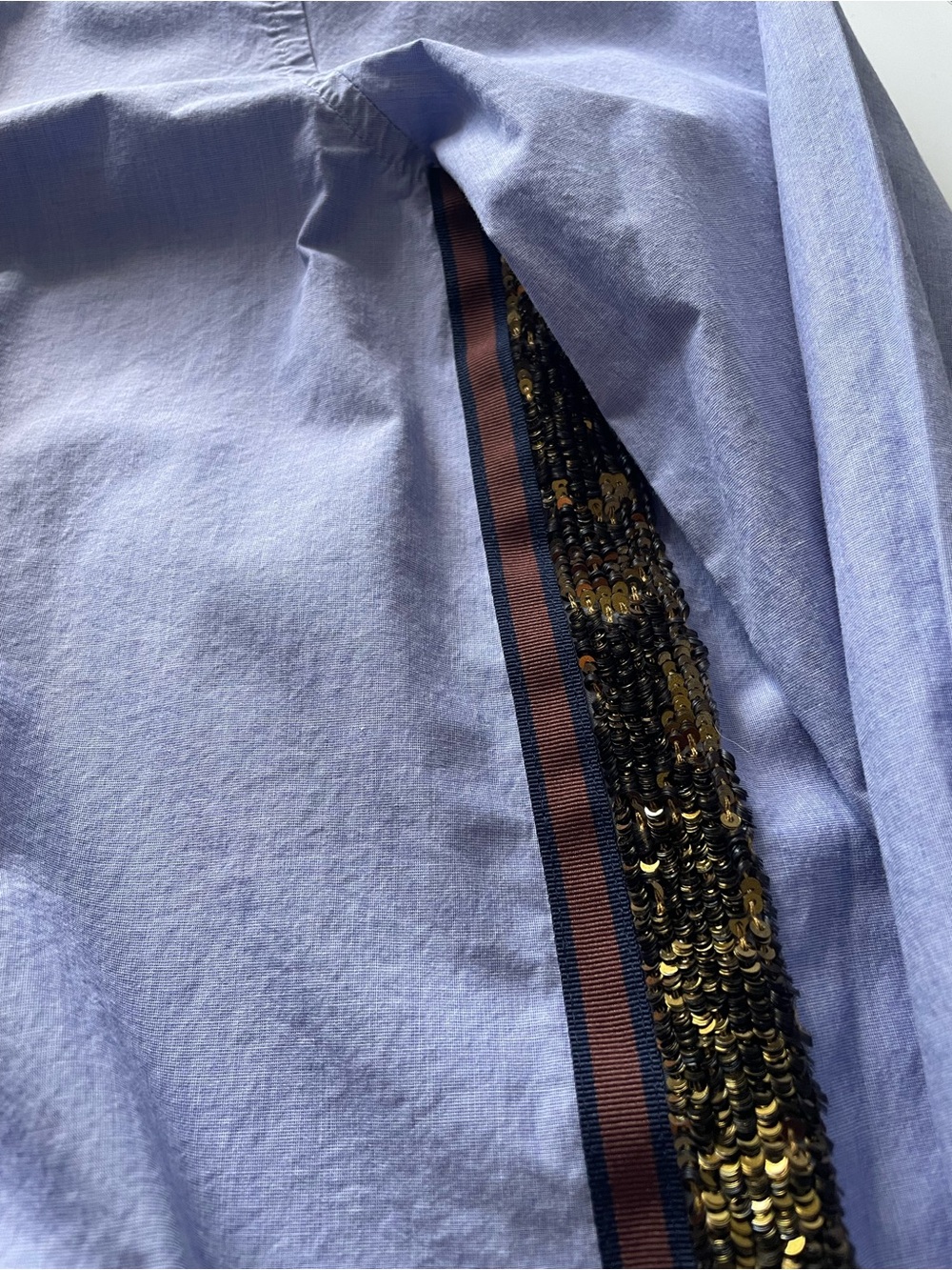 J.Crew Sequin Side Stripe Boyfriend Button-Up Shirt Blue Gold Cotton Oversized 8 - Picture 6 of 15